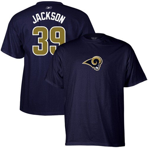 Reebok St. Louis Rams #39 Steven Jackson Navy Blue Scrimmage Gear T-shirt (Medium)