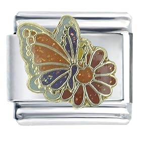Butterfly On Flower Animal Italian Charms Bracelet Link