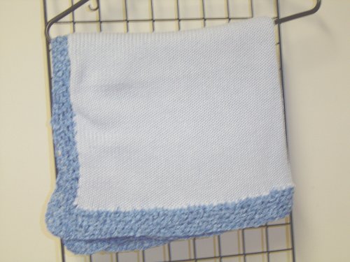 Bk601, Knitted on Hand Knitting Machine Blue Cotton 31 By 45 Blanket Trimmed By Hand Crochet with Denim Cotton for Newborns and Infants