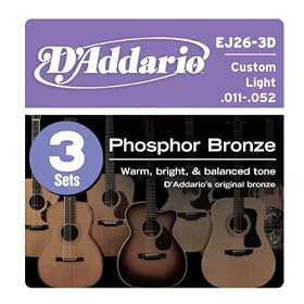 D'Addario EJ26-3D Phosphor Bronze Custom Light Acoustic Guitar Strings, 3 Sets