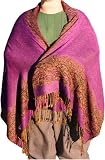Pashmina/Silk Green-Gold Trimmed Purple Shawl