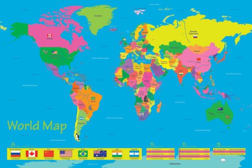 1art1 Empire 159618 Landkarten - f&uuml;r Kinder-Englisch - Plakat Poster Druck - 91.5 x 61 cm