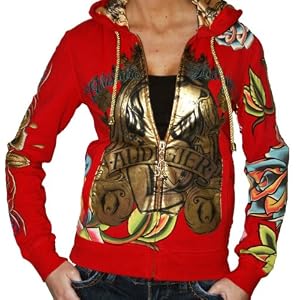 CHRISTIAN AUDIGIER Ed Hardy Crystal Rock Womens Tattoo Platinum Hoodie Shirt Hooded Sweatshirt Red CHRISTIAN AUDIGIER Ed Hardy Crystal Rock Womens Tattoo Platinum Hoodie Shirt Hooded Sweatshirt Red