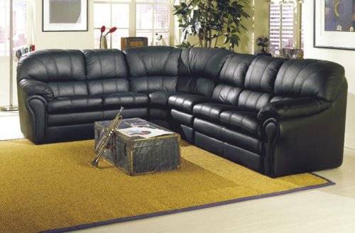 100% Leather Sectional Overstuffed Plush Arms Black Tan