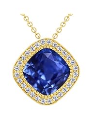 14K Yellow Gold Cushion Cut Blue Sapphire And Round Diamond Pendant (GIA Certificate)