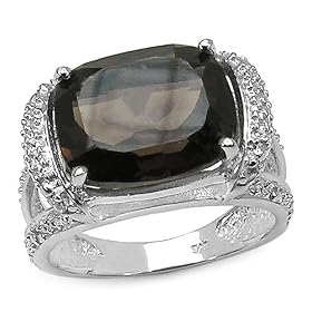 4.70 Carat Genuine Smoky Quartz and White Topaz .925 Silver Ring by JewelzDirect