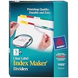 Avery Index Maker Clear Label Dividers, Easy Apply Label Strip, 5-Tab, Multi-Color, 25 Sets (11423)