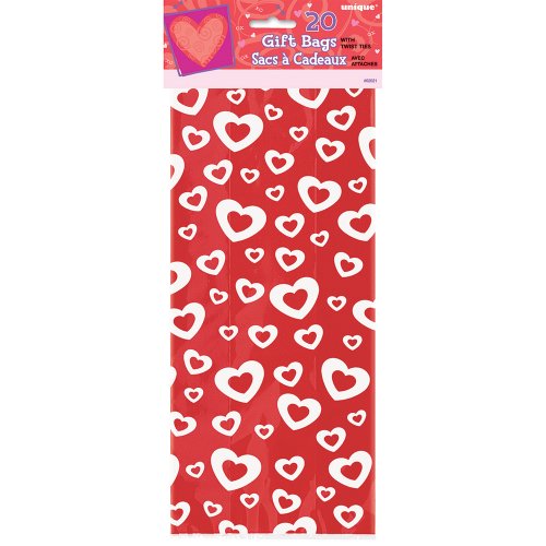 Hearts Afire Valentine's Day Cellophane Bags, 20ct