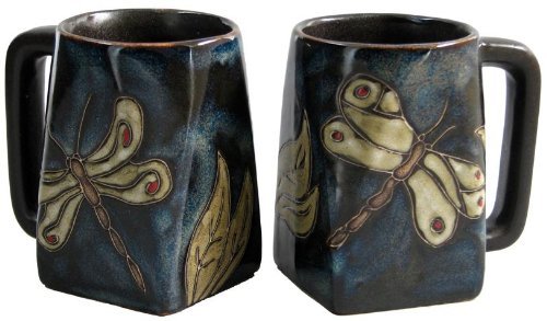 One (1) MARA STONEWARE COLLECTION - 12 Ounce Coffee or Tea Cup Collectible Square Bottom Mug - Dragonfly / Insects Design
