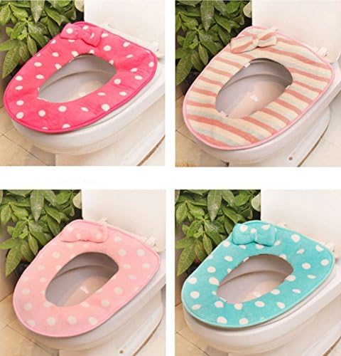 Hmost ® Cute Plush Polka Dot Bow Lovely Warm Bathroom Set Toilet Cover Gasket (Random Color)