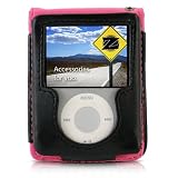 yooZoo 2-Tone Leather Flip Case for Apple iPod Nano 3G with Magentic Enclosure - Midnight Black/Sunset Pink