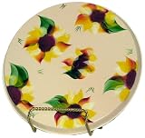 ArtisanStreet's Round Sunflower Stove Burner Cover Set, Set of 4. Hand Painted with Bright Yellow Sunflowers with Green Foliage on a Tan Background.