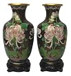 Chinese cloisonne flower vases - set of 2, 7"H, stands included