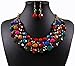 QIYUN.Z Multiple Round Beaded Torsade Chunky Bib Choker Collar Necklace Earrings Set
