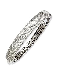 Sterling Silver Rhodium Plated with CZ Hinged Bangle