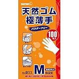 ショーワ 天然ゴム極薄手袋100枚入 Mサイズ NO811M