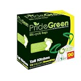 PrideGreen Biodegradable 13 Gallon White Tall Kitchen Drawstring Trash Bags, Pack of 2 (180 Bags)