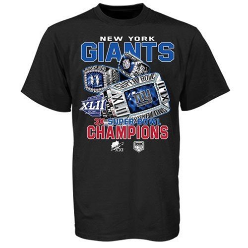 Buy New York Giants 3x (XXI - 1986, XXV - 1990, XLII - 2007) Super Bowl Champions Ring T-shirt