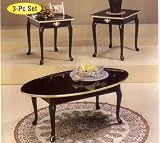 Rich Black/Gold Finish 3pc Pack Coffee/End Table Set