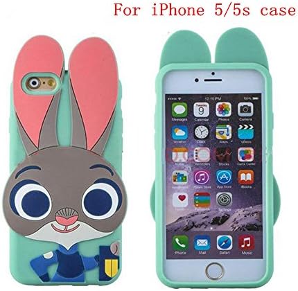 iPhone 5S Case,iPhone 5S Judy Case,MANBO"New" 3D Cartoon animals Zootopia lovely rabbit Judy Hopps Police soft Silicone Case Cover for iPhone 5/5S - Mint Green