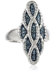 Sterling Silver Blue and White Diamond with Paint Color Twisted Ring, Size 7
