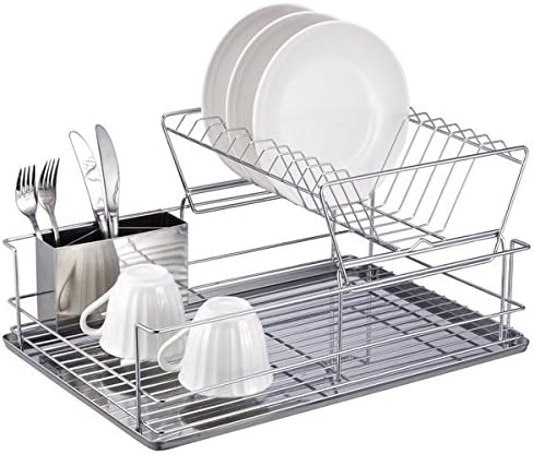 22 Inch Chrome Dish Rack with Utensil Holder, Cup Rack and Tray