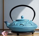 Trivet & Tetsubin style Cast Iron Teapot Kettle with light blue Butterfly design 0.8 Litre  from Gifts Of The Orient