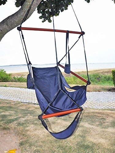 American Phoenix New Deluxe Patio Yard Hanging Hammock, Air Chair Swing Hanging Chair Sky Ride with Solid Wood. (Blue)