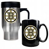 NHL Boston Bruins Stainless Steel Travel Mug and Black Ceramic Mug Set (Primary Logo)