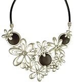 Springtime Flowers with Wood Medallions and Rhinestones, Metal Casting Collar Necklace, 18