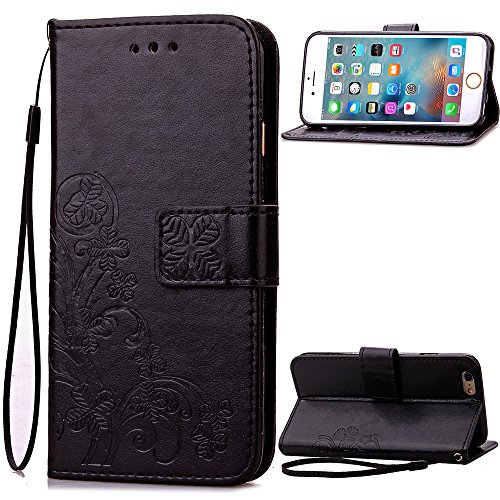 iPhone 7 Cases, iPhone 7 Wallet, iPhone 7 leather Case,Carryberry Flowers Pattern [PU Leather] Book style Wallet Case Cover for iPhone 7 ,Black