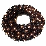 Pack of 2 Pre-Lit Black Ashley Spruce Christmas Wreaths 24