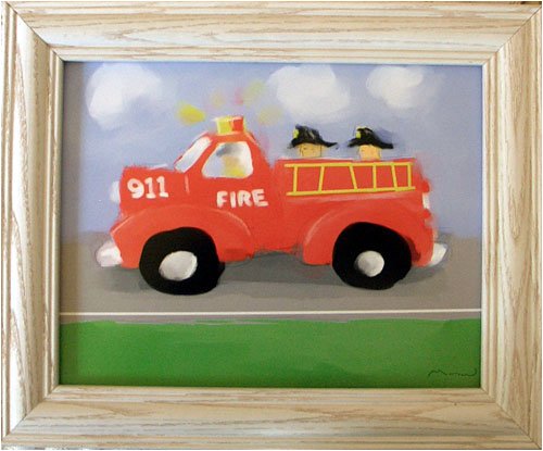 Fire Truck Boys Room Red Decor Framed Art Print Picture
