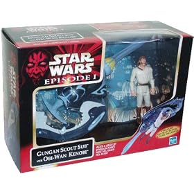 Star Wars Year 1999 Episode 1 "The Phantom Menace" Vehicle Set - Gungan Scout Sub with Snapping Defense Claw and Obi-Wan Kenobi with Breathing Device Action Figure