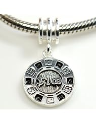 Pro Jewelry .925 Sterling Silver " Casino Token Chip Dangle " Charm Bead Compatible with Pandora Chamilia Kay Troll Bracelet
