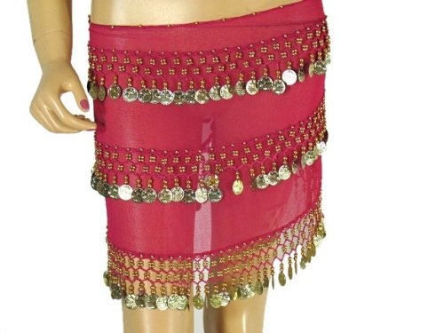 Pink Hip Scarf Belly Dancing Costume Wrap Belt Coin