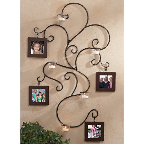 Wall Hanging Vine Photo Collage Wrought Iron Frame Family Pictures Candle Holder Sconce Art