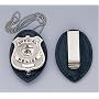 Clip on Leather Badge Holder W/Silver Chain