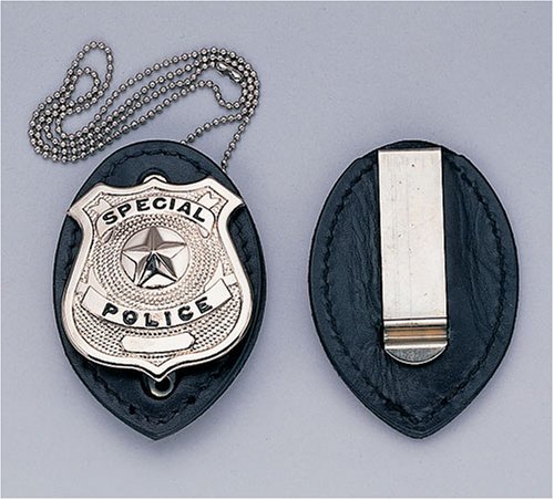 Clip on Leather Badge Holder W/Silver Chain