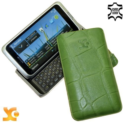 Suncase Ledertasche (Lasche mit R&uuml;ckzugfunktion) f&uuml;r Nokia E7-00 croco-gr&uuml;n