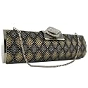 J37 Ladies Black Diamante Womens Box Clutch Party Bag