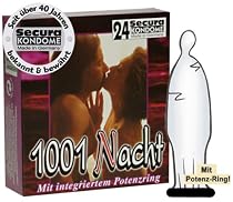 Orion 415286 Secura 1001 Nacht, 24 transparente Kondome mit integriertem Potenzring