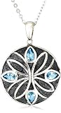 Sterling Silver Round-Shaped Celtic Blue Topaz Pendant with Silver Chain, 18.5"