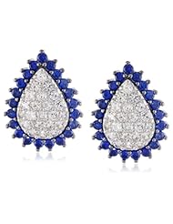 Sterling Silver Created Blue and White Sapphire Teardrop Stud Earrings