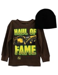 Apparel: John Deere "Haul of Fame" Brown Thermal Shirt & Beanie Hat Set S(4)-L(7) (S(4))
