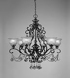 Crystorama Golden Teak Strass Crystal Draped on a Wrought Iron Chandelier Handpainted with a Amber G