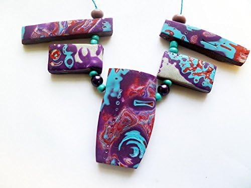 Striking ultra lightweight blue, purple and red Mokume Gane necklace