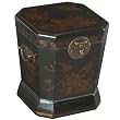 Handmade Painted Black Leather Birds & Flowers Imperial China Trash Bin