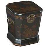 Handmade Painted Black Leather Birds & Flowers Imperial China Trash Bin