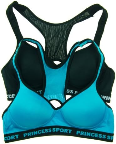 Cotton Cantina 2 Pack Microfiber and Mesh Sports Bra (Large, Teal/Black)